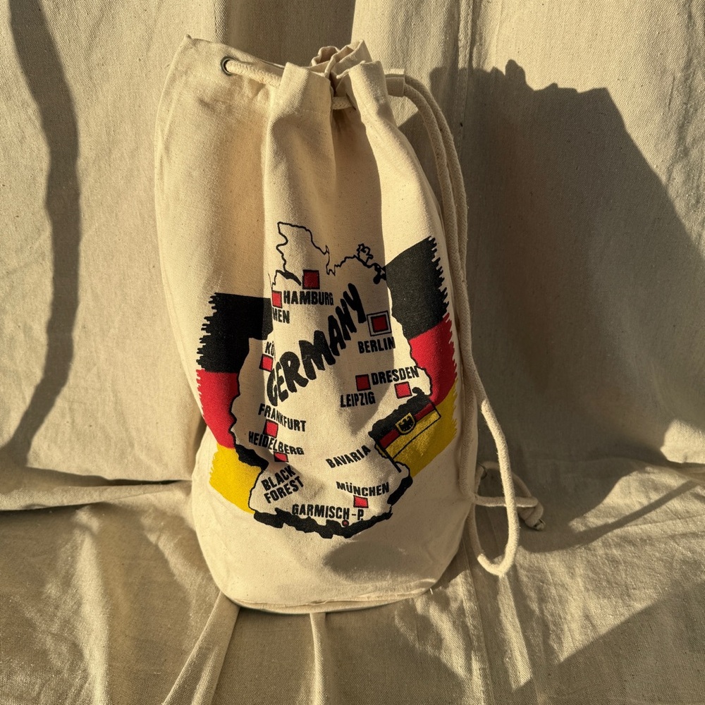 Germany Map/Flag Round Drawstring Canvas Large Tote Bag